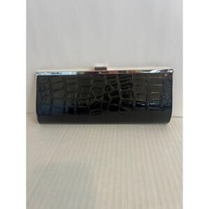 Shiny Black Croc embossed clutch wallet womens